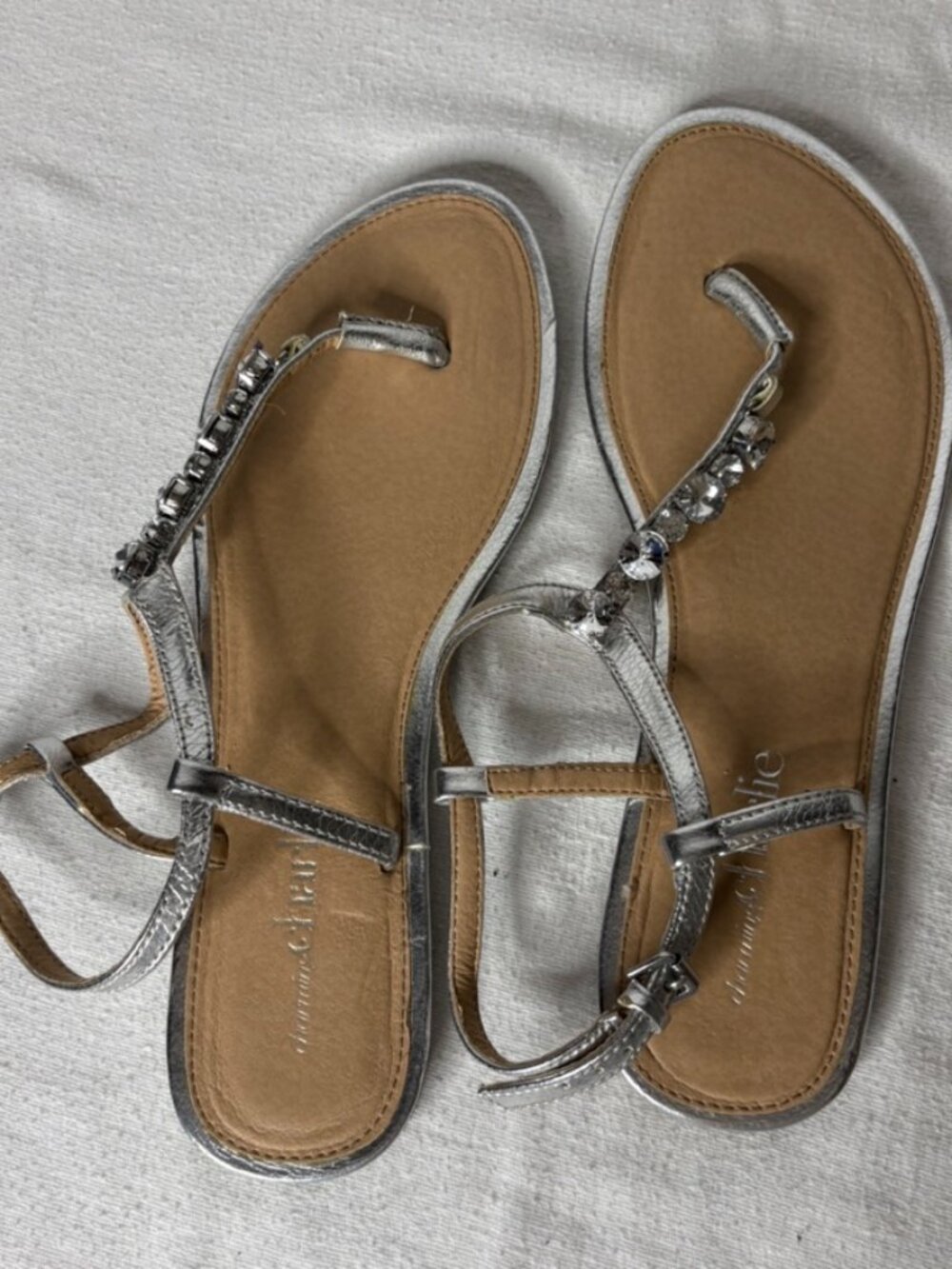 Charming Charlie Flat Thong Sandals Size 9 Womens Silver & Rhinestones